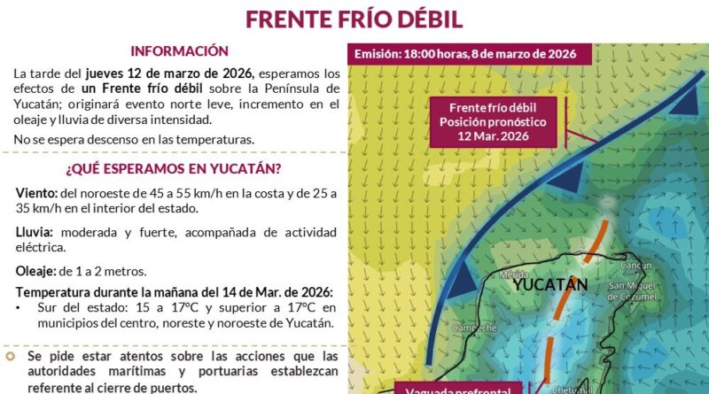 SE ESPERA FRENTE FRÍO ESTE JUEVES 