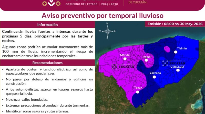 Prevén lluvias fuertes durante los próximos días en Yucatán
