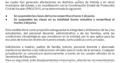 SUSPENDEN CLASES EN YUCATÁN POR LLUVIAS