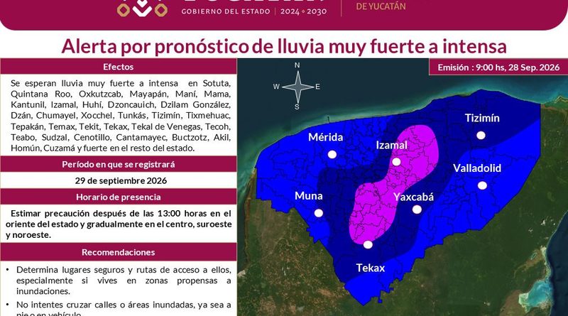 Procivy llama a tomar precauciones ante lluvias intensas en Yucatán