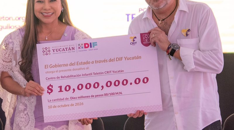DIF Yucatán entrega 10 millones de pesos al Teletón para fortalecer la atención del autismo